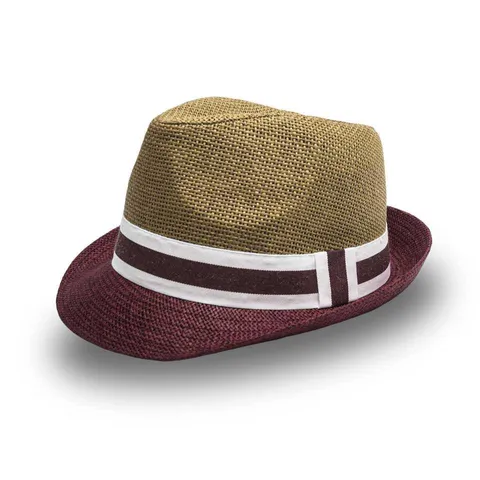 Two-Tone Straw Men Hats - Burgundy/tan