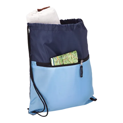 Drawstring Sport Bag With Zip Pocket - 210D