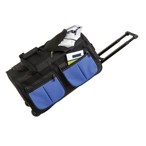 Rolling Duffel With Coloured Front Pockets - Black With Royal Blue