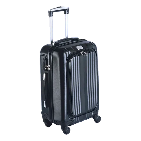 Hard Shell Luggage Bag With Front Pocket - Black