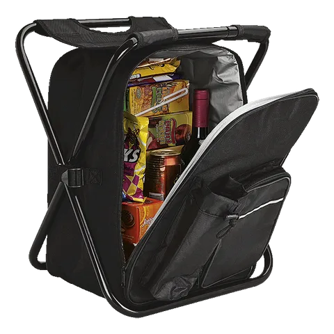 Picnic Chair Backpack Cooler - 420D - 600D - PEVA Lining - Black