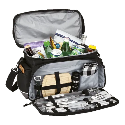 Cooler Bag with Braai Set - Black With Grey