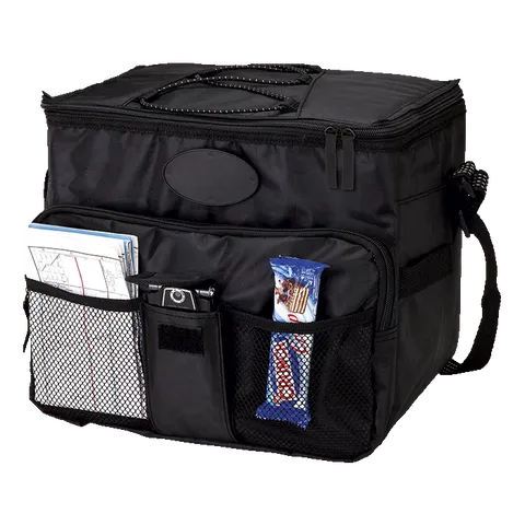 18 Can Cooler with 2 Front Mesh Pockets - Black