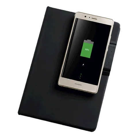 A5 PU Notebook With Removable Wireless Charger - Black