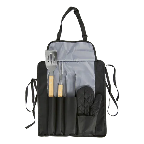 Apron With Bbq Set - Black