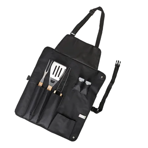 6 Piece Barbeque Set in Apron - Black