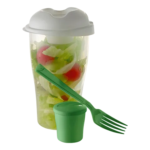 Salad Shaker with Salad Dressing Container and Fork - White