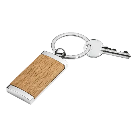 Wooden Keychain With Metal Trim - Brown