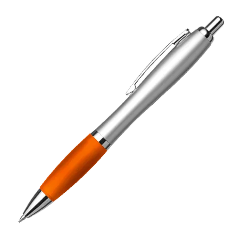 Silver Barrel Curved Design Ballpoint Pen with Coloured Grip