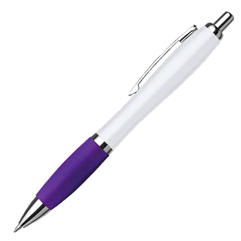 White Barrel Curved Design Ballpoint Pen with Coloured Grip