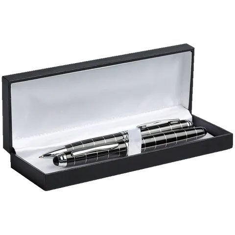 Striped Ballpoint and Rollerball Pen Set - Black