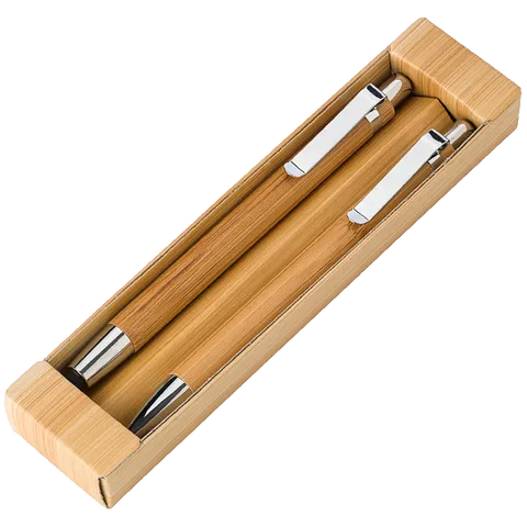 Bamboo Pen and Clutch Pencil Set - Brown