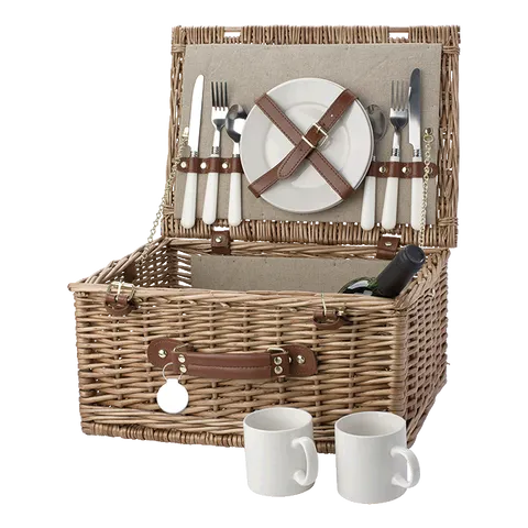 Two Person Willow Picnic Basket - Brown