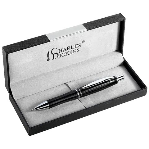 Charles Dickens Ballpoint Pen With Silver Trim - Black