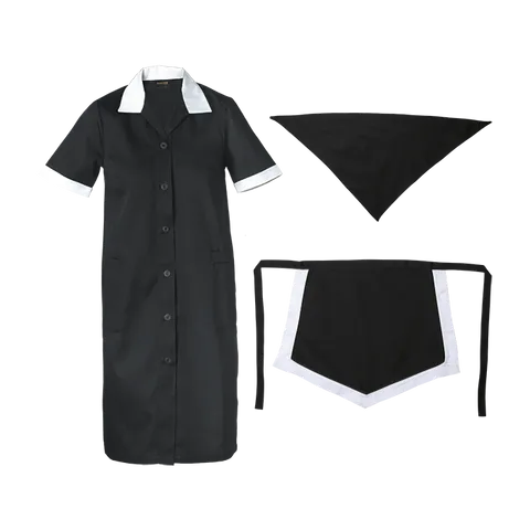 Ladies Poly Cotton 3 Piece Set - Black With White