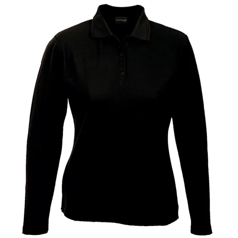 Ladies 175g Pique Knit Long Sleeve Golfer - Black