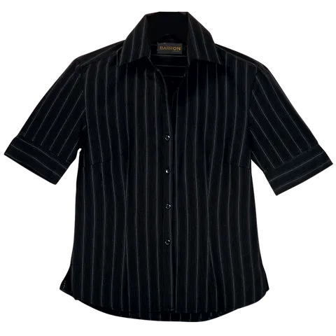 Ladies Civic Blouse Short Sleeve - Black With White