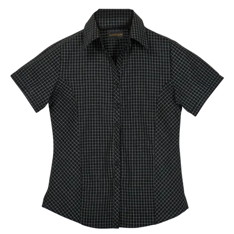 Ladies Pioneer Check Blouse Short Sleeve - Black