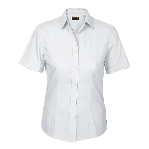 Ladies Basic Poly Cotton Blouse Short Sleeve - White