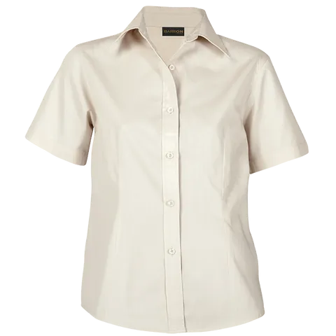 Ladies Brushed Cotton Twill Blouse Short Sleeve - Stone