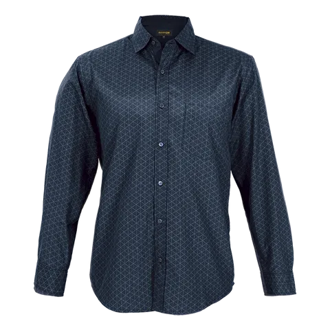 Mens Claremont Lounge Shirt Long Sleeve - Navy With Silver