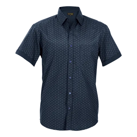 Mens Claremont Lounge Shirt Short Sleeve - Navy With Silver