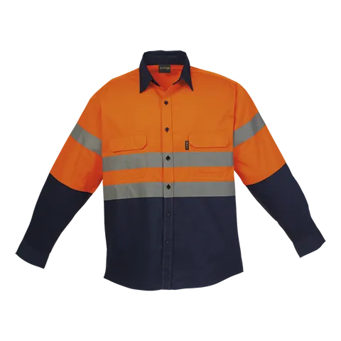 Shaft Safety Shirt Long Sleeve - Navy With Orange