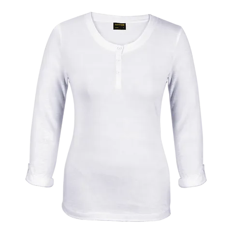 Ladies 145g Henley Long Sleeve T-Shirt - White