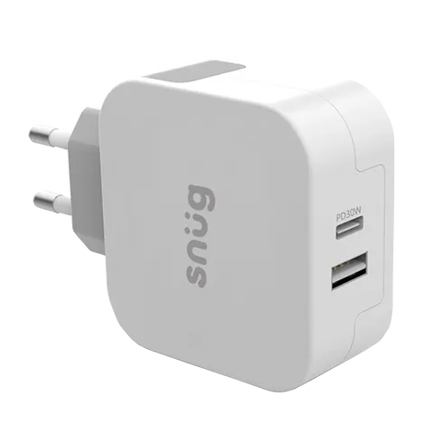 Snug Wall Charger PD 30W Two Ports - White