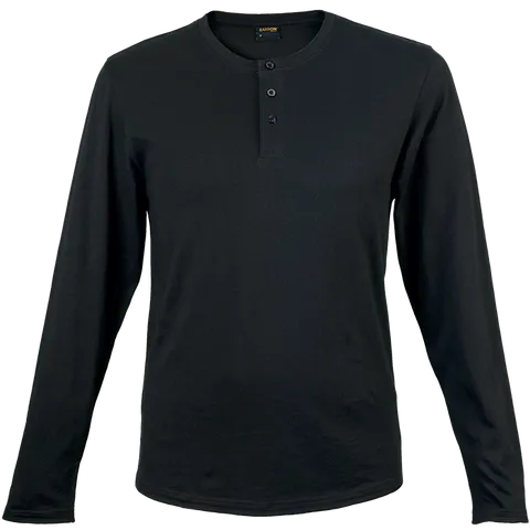 Mens 145g Henley Long Sleeve T-Shirt - Black