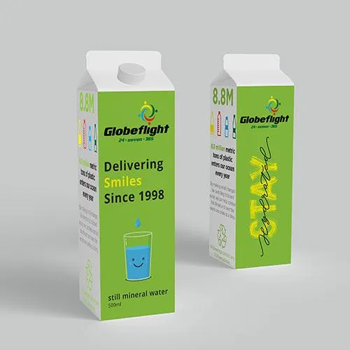 Globeflight branded boxed water