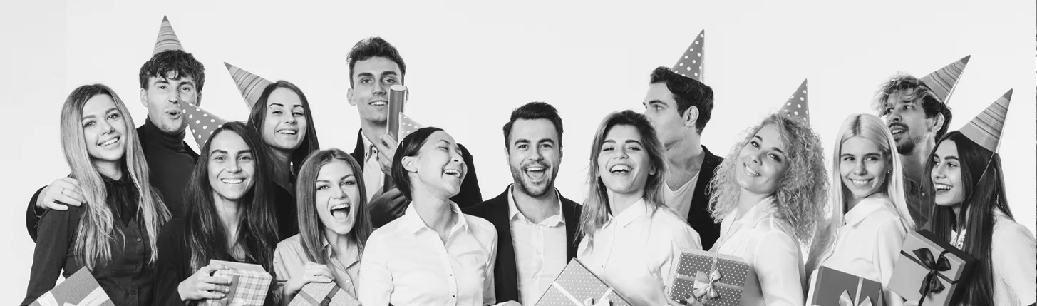 A large work group celebrating Festive Season Gifts for Staff and Clients