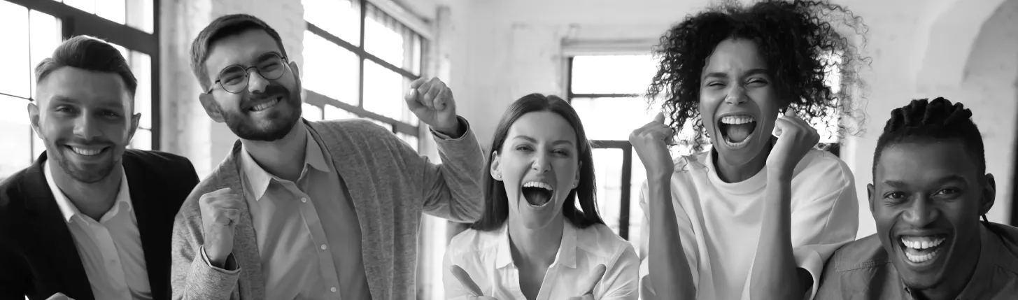 Crowd celebrating back-to-work gifts for staff and clients