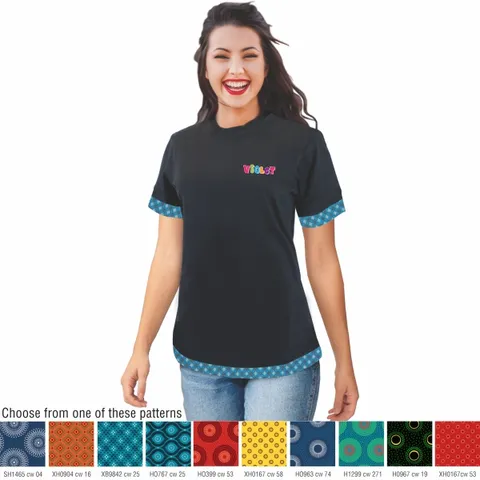Ladies Crew Neck T-shirt with Shweshwe Triming